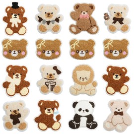 16 Pcs Plush Bear Iron/Sew on Patches, Cute Animal Embroidered Applique for Kids Clothing Repair Decoration DIY Badge Applique Clothes Backpacks Hats Jackets Jeans Dress Bags Sewing Crafts,Etc