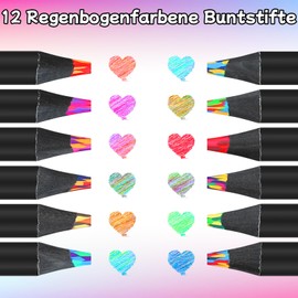 ECHOCUBE 12 Pieces Rainbow Colouring Pencils, 7 in 1 Colouring Pencils for Kids Drawing and Writing, Craft Supplies for Kids, Multicolor Wooden Pencils for Party Bags and Gifts