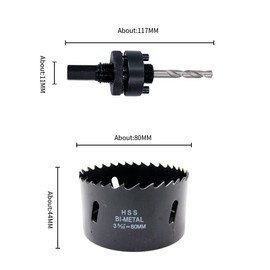 3.15inch Hole Saw LAIWEI Hole Saw 80mm with Heavy Duty Mandrel, HSS Hole Cutter for Metal Pipe,Wood,Sheet Metal,etc. 2 locking pins make the tool stronger and drilling easier(3-5/32"80mm)