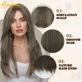 QUEENTAS Long Straight Brown Wigs for Women Synthetic Hair Heat Resistant Wig for Daily Party Cosplay Use (Brown)