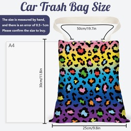 DELORIGIN Colorful Leopard Print Car Trash Bag Hanging Garbage Bag with Snap Buttons Car Back Seat Trash Storage Portable Dustbin for Women Car Interior Accessories Travel Camping