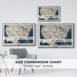 Renditions Gallery USA Map Wall Art United States Modern Artwork Canvas Prints Wall Decorations for Living Room and Bedroom-Silver Floater Frame-26”x40”,LSMAP