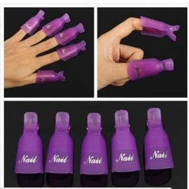 10Pcs Acrylic Nail Art UV Gel Polish Remover Wrap Cleaner Clip Caps (Color: Pink)