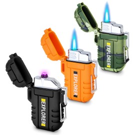 Laffizz 3 Pack Waterproof Lighter Outdoor Windproof Torch Lighters Dual Arc Lighters Butane Electric USB Rechargeable Flameless Plasma Lighter Camping Hiking Adventure Survival Tactical Gear