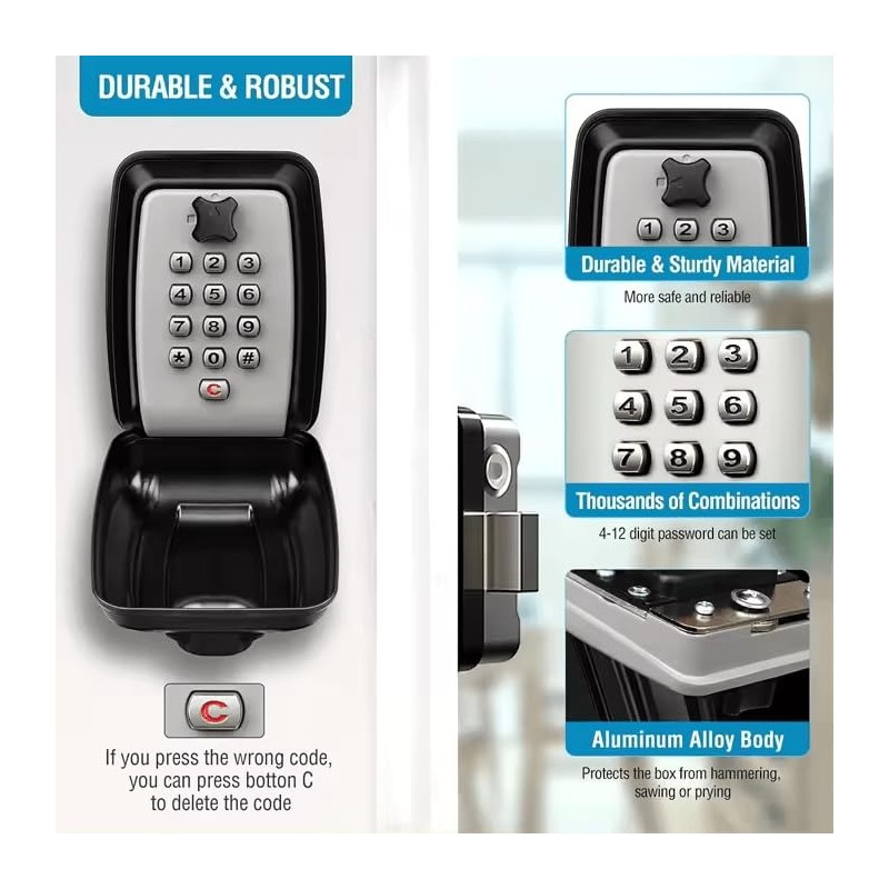 ViperSafe - Outdoor Wall Mounted Key Safe Box with 12-digit