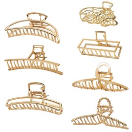 Pack of 7 Large Metal Hair Clips, Qveetry Non-Slip Claw Clips, Hair Clips for Women, Girls, Hair Clips for Women, Thick, Thin, Long Hair (Gold)