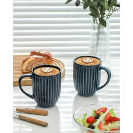 Hasense Coffee Mugs Set, 16 oz Ceramic Coffee Cups, Ribbed Tea Cup Set of 6, Latte Mugs for Tea and Cocoa, Dishwasher & Microwave Safe, Wedding, Housewarming Gift, Navy Blue