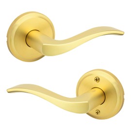 Weiser Sedona Satin Brass Door Handle, Reversible Passage Lever, Interior Door Handles for Hall and Closet Door, Non-Locking Hall/Closet Door Handles, Transitional Home Décor