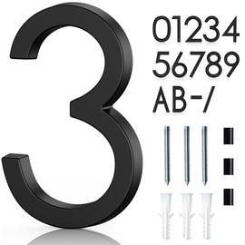 6 Inch Floating House Number Acrylic Modern House Address Numbers with Nail Kits for Outside Door Garden Mailbox Decor Visibility Signage - Number 3, Black