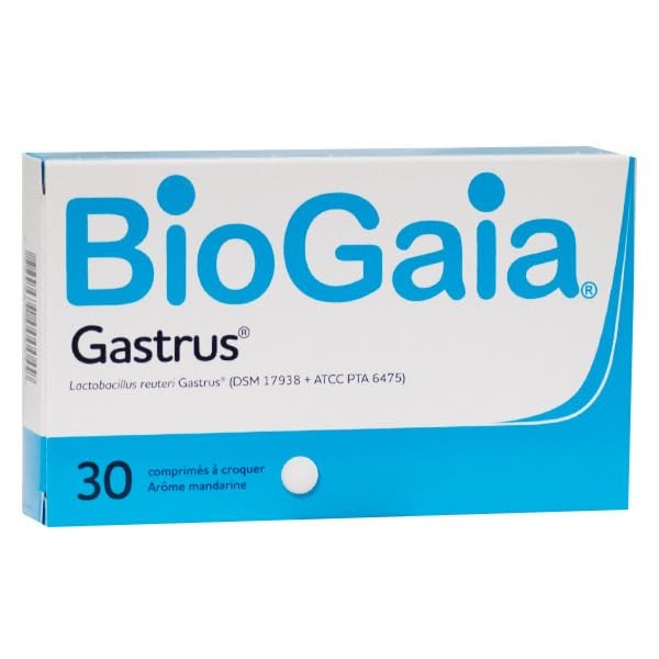 BIOGAIA GASTRUS - L. reuteri Gastrus 'DSM 17938 + ATCC PTA 6475 - Box of 30 Chew Tablets - Mandarin Flavour