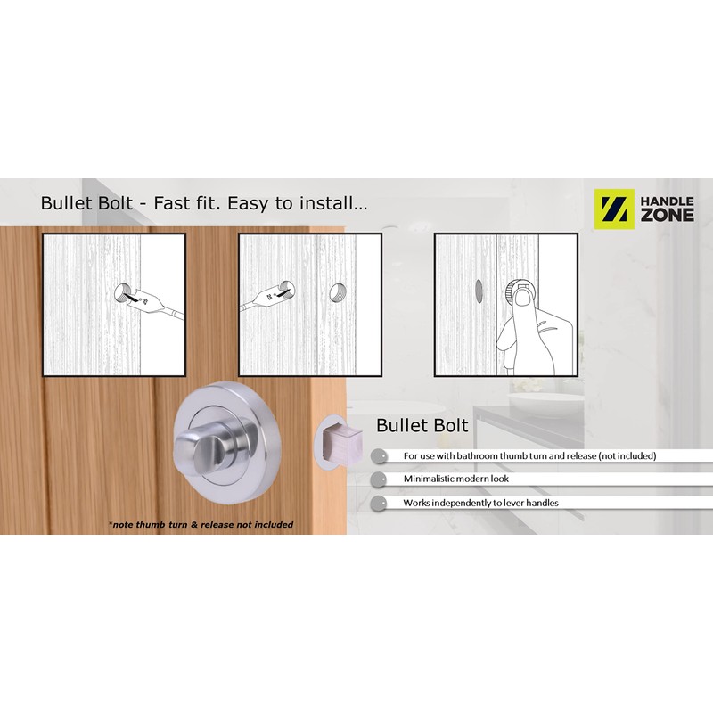 HANDLEZONE® 76mm Bullet Bolt, Round Designer Mortice Deadbolt, Catch for