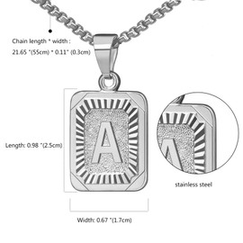 Cupimatch Letter Chain Pendant Silver – Women's Men's Letter A-Z Necklace Stainless Steel Square Shape Alphabet Pendant Necklace Chain with 56 cm Wheat Chain for Men Women, Stainless Steel