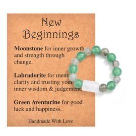 CERSLIMO New Beginnings Bead Rings for Women Men Teen Girls Boys - Natural Stone Crystal Healing Stretch Ring, Gemstone Protection Anxiety Gifts Jewelry Birthday Christmas