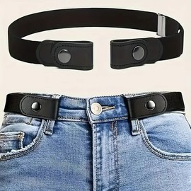 Unisex 3cm Elastic Fabric Belt for Jeans and Pants, Invisible-Style Waist Belt (Black)