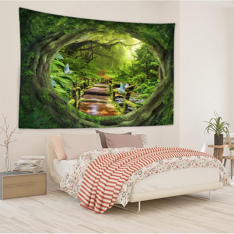 Hoisy Green Forest Cave Tapestry Wall Hanging Jungle Wood Wall