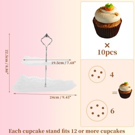 CAPASTEC 2-Tier Dessert Cupcake Stand, Cupcake Stand Holder, Square Cupcake Stand Tower with Tiered Serving Plate for Donuts Fruits, White Silver