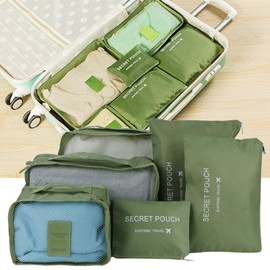 6-Piece Set Clothes Sorting Bag Luggage Packaging Organiser with Storage Bag for Travel Nylon Cloth Lightweight (Green)