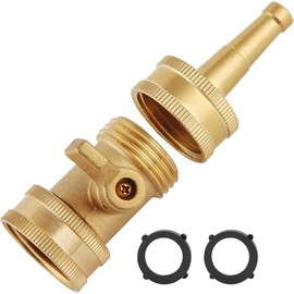 Heavy-Duty Brass Hose Nozzle, Adjustable Twist Hose Nozzle, Jet Sweeper Nozzle, Garden Sprayer - Color: Nozzle Jet+Shut Off Valve
