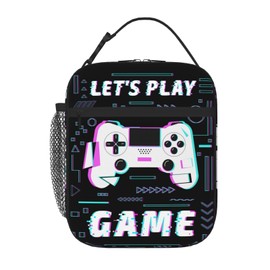 SARA NELL Game Lunch Box for Boys - Gamer Boys Reusable Lunch Bag, Insulated Video Game Controller Lunch Box for Boy Girls Teens Women and Men - Let's Play Game Black and White
