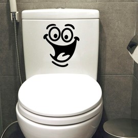 1Pc Black Funny Toilet Sticker with Smiley Face, for Bathroom, Kitchen, as Wall Sticker, for Room Decoration, PVC, One Color, One Size，Bathroom Accessories
