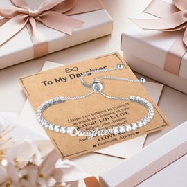 To My Daughter Bracelet, Sparkling Cubic Zirconia Bracelet for Birthday Christmas Mothers Day，Bracelets Gifts for Daughter Women with Box/Card