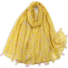 Weximil Large Boho Scarf for Women - Lightweight Floral Printed Scarves Fall Winter Fashion Fringed Shawl Wraps 003 Yellow Flower