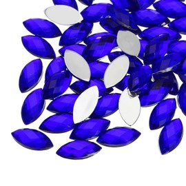 MECCANIXITY 50Pcs Acrylic Horse Eye Gems 7x15mm Flat Back Artificial Rhinestones for DIY Crafts Bead Wedding Party Face Painting Jewelry Making Dark Blue