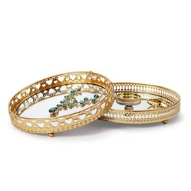 Mirror Vanity Makeup Tray, 9.8" Jewelry Trinket Display Tray, Gold Decorative Makeup Tray Perfume Organizer for Bathroom Bedroom