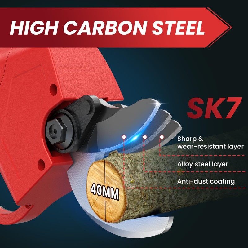 Electric Pruning Shears,1.6"Cordless Pruning Shears for Gardening,SK7 Blades,800W Brushless Motor,Battery