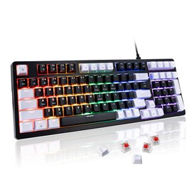 WJX Computer Clicky Keyboard Wired 98 Full Key Compact RGB keyboard with 19 Modes Mechanical Gaming Keyboard for PC & Mac, Hot-Swappable Red Tactile Mechanical Switch, USB-C control PBT Keycaps（Black）