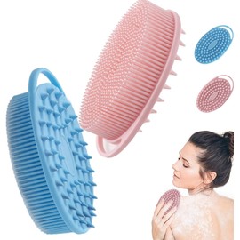 2 piezas Cepillo de ducha, cepillo de masaje de silicona exfoliante, cepillo de baño y champú de silicona 2 en 1