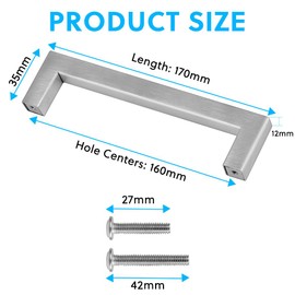 Flintronic 12PCS Brushed Stainless Steel Wardrobe Handles, 160 mm Square Bar Pull Handles for Kitchen and Cabinet Drawers