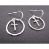 1" Lightweight Cross Charm Dangle Hammered Argentium Sterling Silver Hoop
