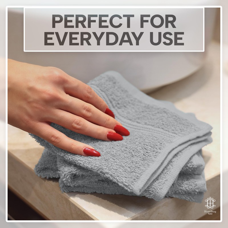 HomeBurg Luxe 12-Piece Washcloth Set - 100% Cotton, Soft &