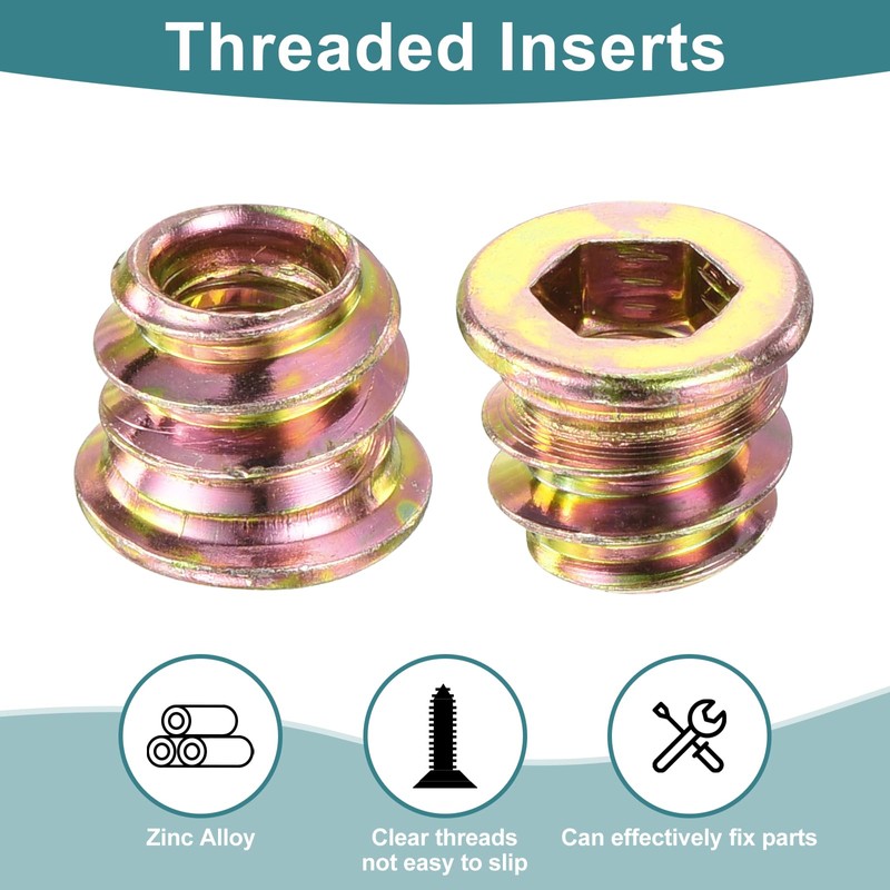 sourcing map 30Pcs Threaded Inserts, M6-1x10 Zinc Alloy Hex Socket