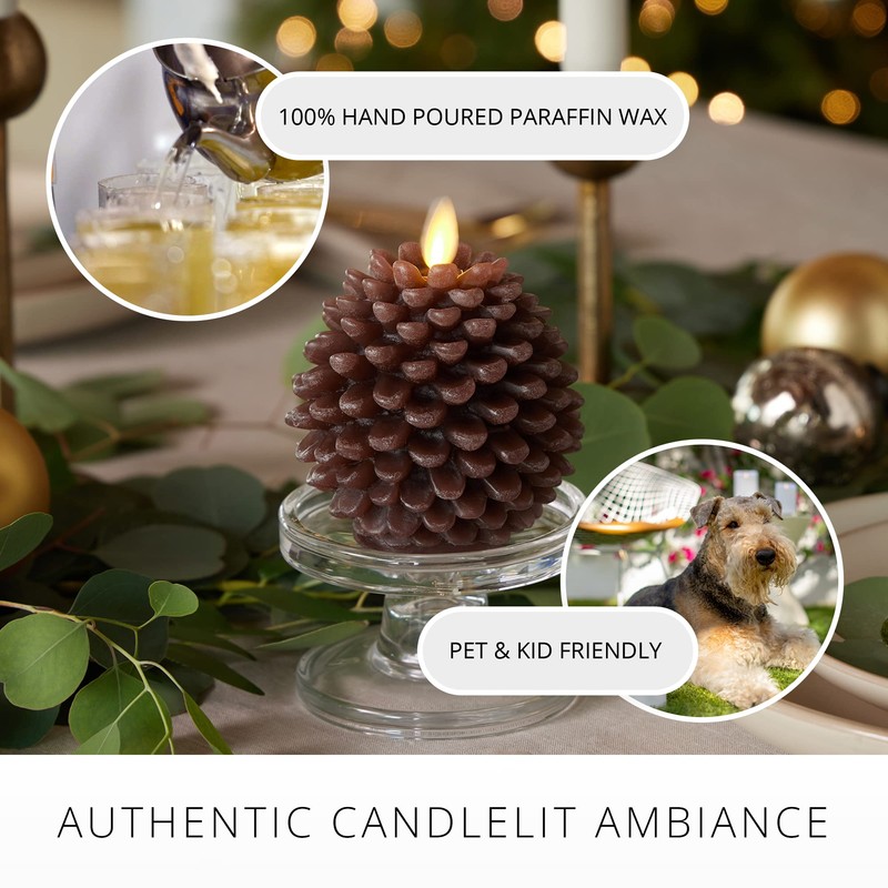 Luminara Pinecone Flameless Candles Chalky Brown Finish Pine Cone Figural,
