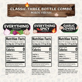 Flavor God Classic Combo Pack of 3 Herb, Spice & Seasoning Gift Set, Everything, Everything Spicy, Garlic Lovers, Natural Healthy Spice Blend, Low Sodium Chicken, Beef, Seafood, Salad Vegetable Pizza