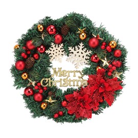 Christmas Wreath Snow Pine Cone Xmas Ball Wreath for Indoor Outdoor Holiday Decorations