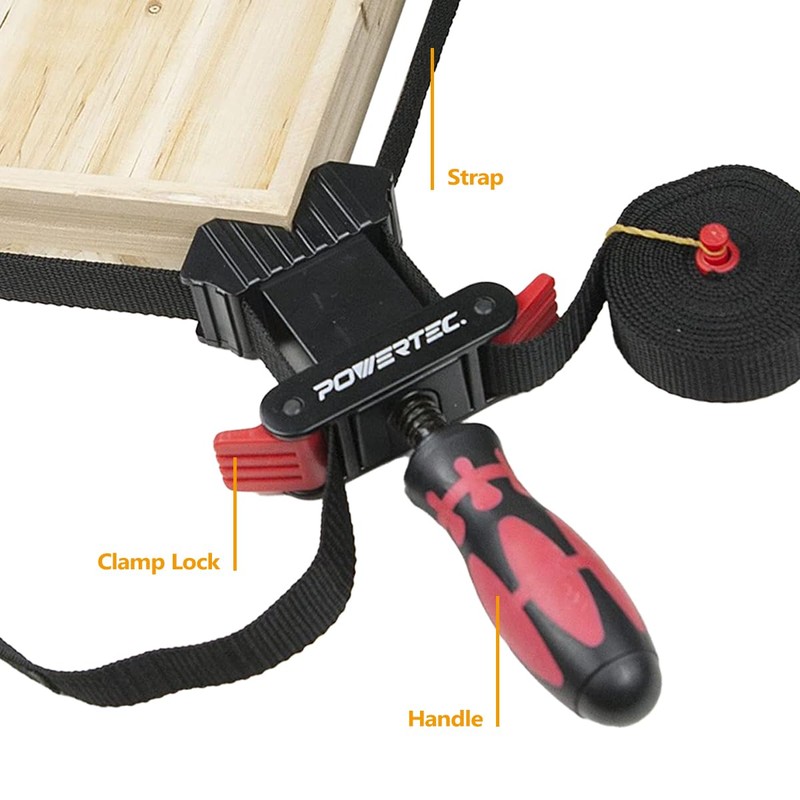 POWERTEC 2PK Strap Clamps for Woodworking – Quick Release Band