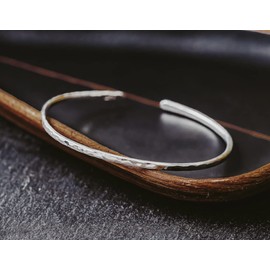 Larger Sterling Silver Hammered Thin Cuff Stacking Bracelet