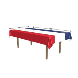 Beistle Disposable Plastic Rectangle Patriotic Table Cover for USA 4th of July Party Supplies, 54" x 108", Red/White/Blue