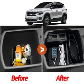 Gah Seltos Organizador de consola central personalizado para Kia Seltos 2020 2021 2022 2023 Accesorios para Reposabrazos Bandeja de Almacenamiento Interior Seltos 2024