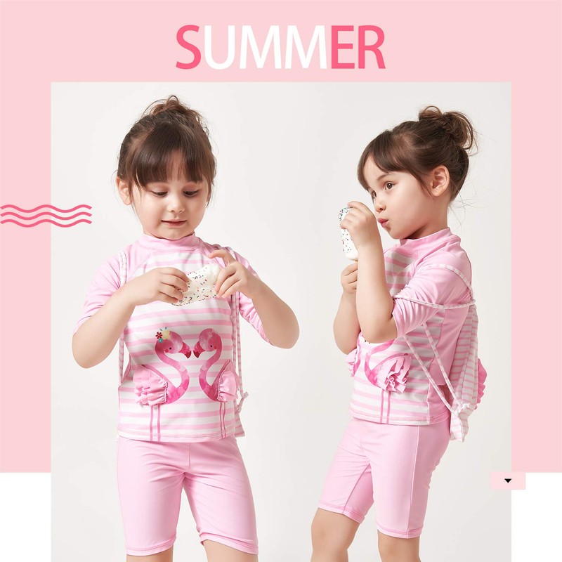 Julysand Traje de baño de Flamenco 3D a Rayas Rosas