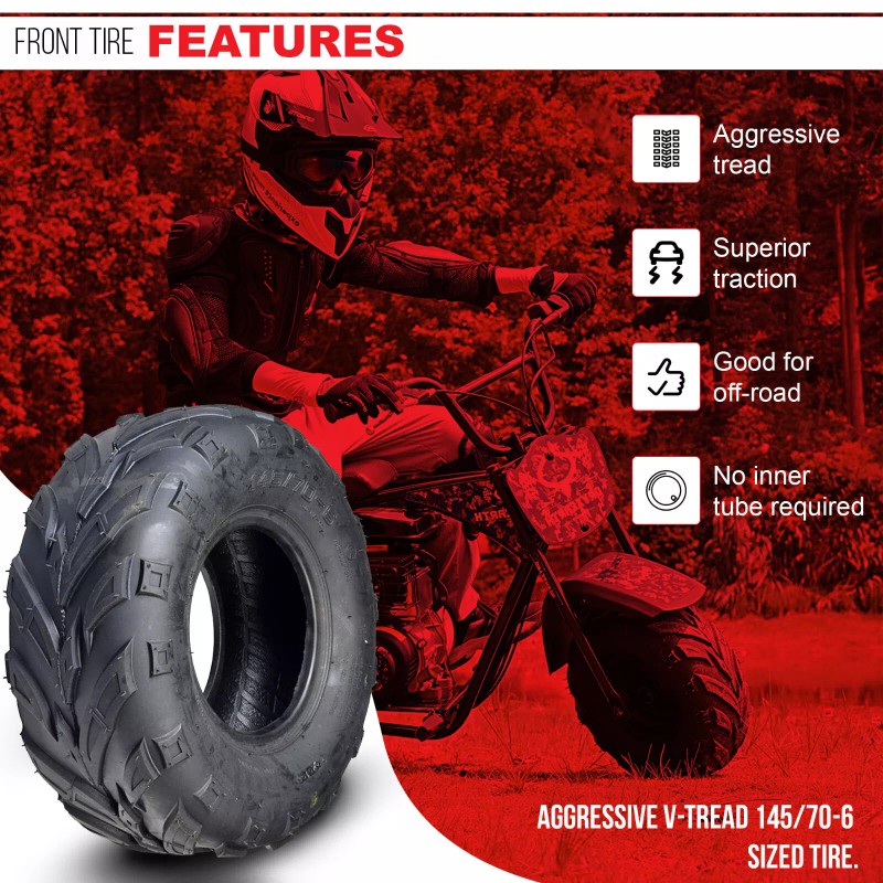 145/70-6 Front Tires with V-Tread for the Coleman KT196/CK196-T Go-Kart