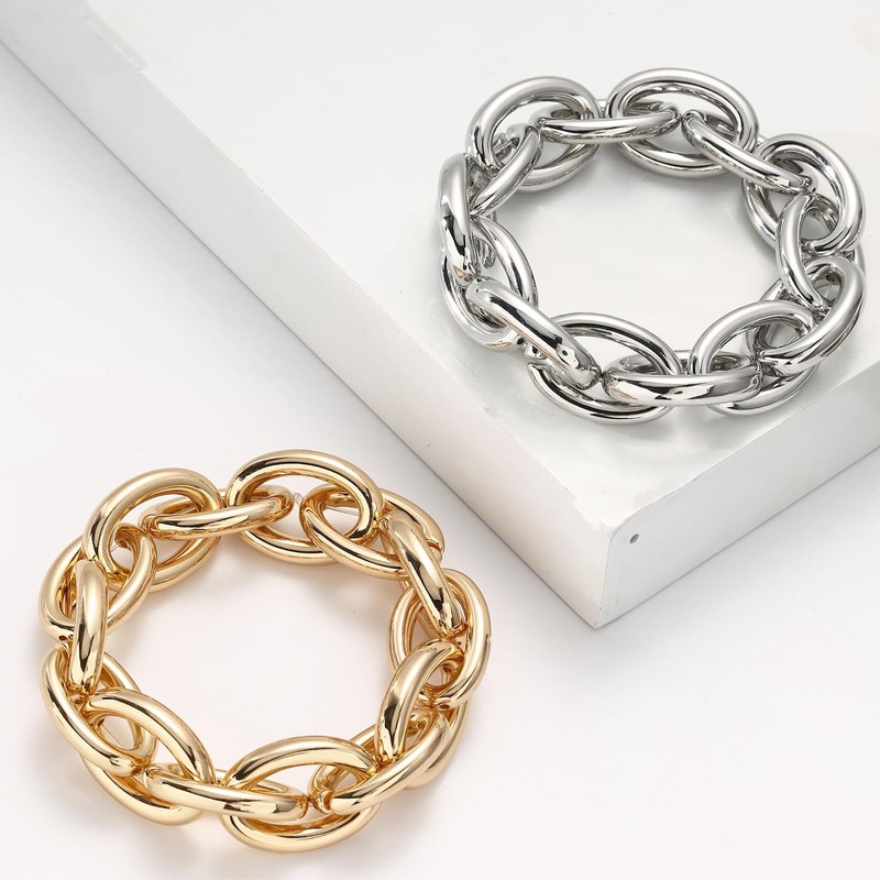 Chunky Gold Bracelet for Women Non Tarnish, Trendy Stretch Cuban