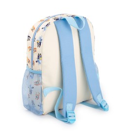 Bluey Kids Backpack | Unisex Rucksack with Bandit & Chilli Character All Over Print in Beige | Childrens Mini Bag with Adjustable Straps and Mesh Water Bottle Pockets | TV Series Character Merchandise