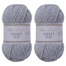 Utopia Crafts Velvet Lux Chenille Super Soft Chunky Yarn for Knitting and Crochet Yarn 2X 100g (Grey)
