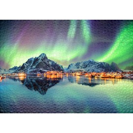 Ulmer Puzzleschmiede - Puzzle "Dance of the Northern Lights": 1000 pieces jigsaw puzzle - Spectacular Northern Lights over Lofoten, Norway