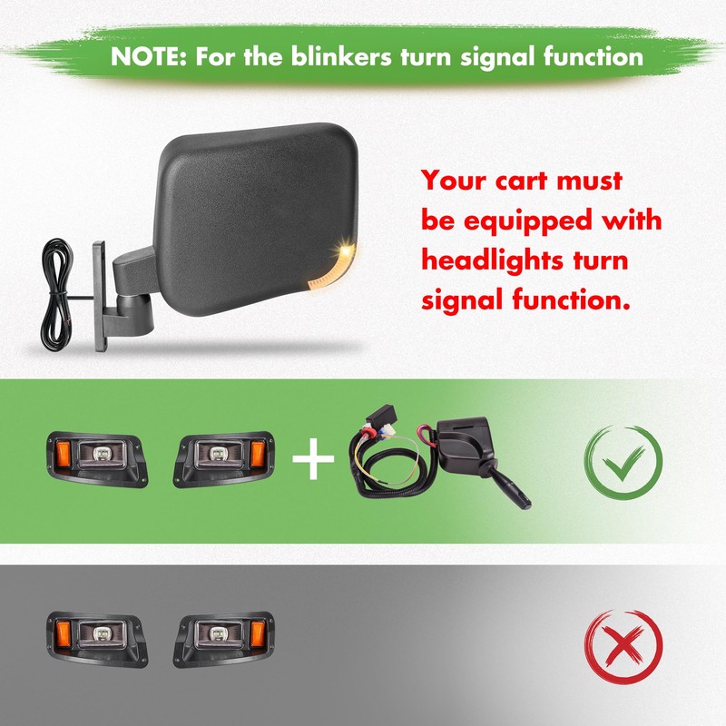 10L0L Golf Cart Mirrors with Turn Signal Side Rear View