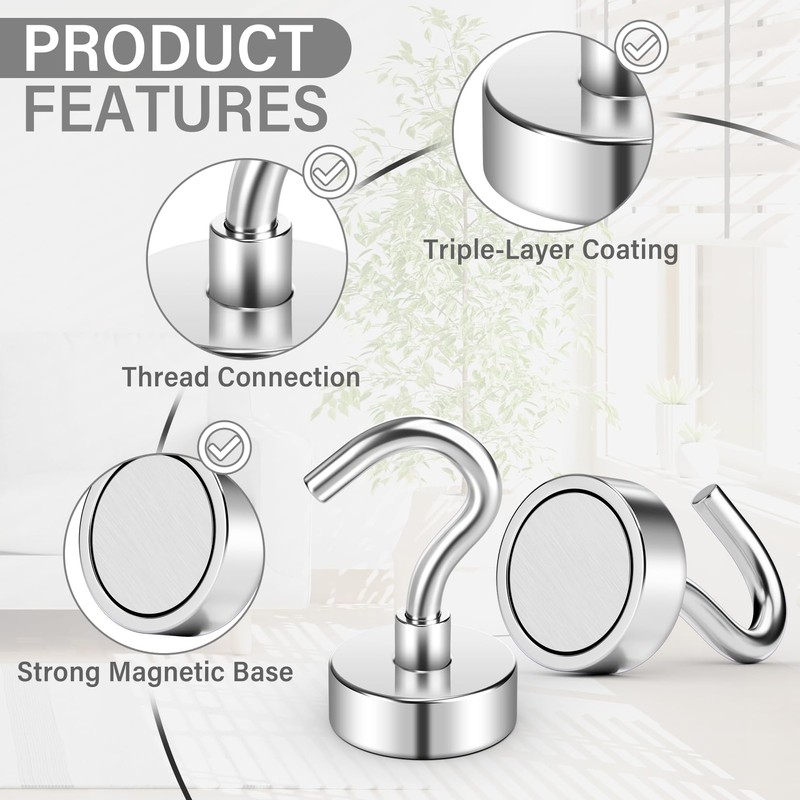 Niuknow 20Pack Heavy Duty Magnetic Hooks, 25 lbs Strong Neodymium